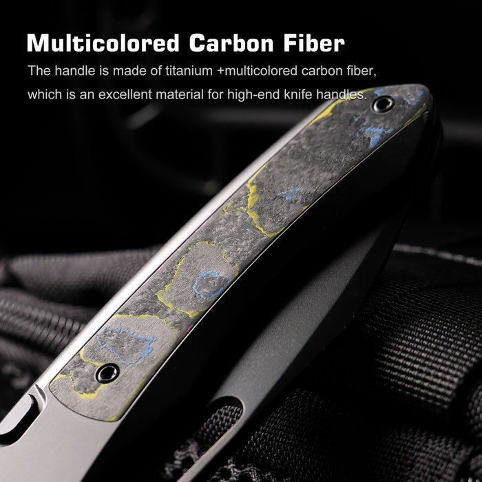 Remette ORCAURD RT-Orca (M390, Drop Point, Pearlescent DLC, Titanium & Ultimate Warrior CamoCarbon, Button Frame Lock) Folding Pocket Knife