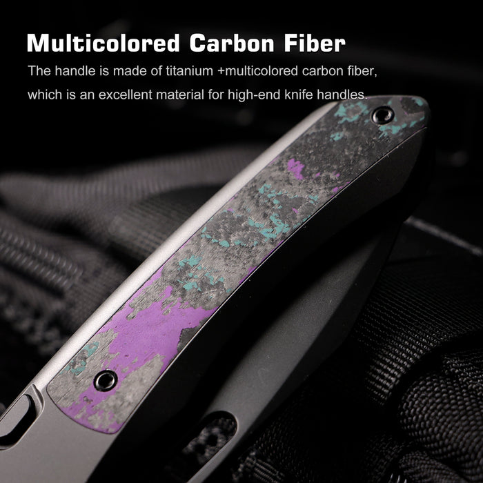 Remette ORCAJYD RT-Orca (M390, Drop Point, Pearlescent DLC, Titanium & Jazzy CamoCarbon, Button Frame Lock) Folding Pocket Knife