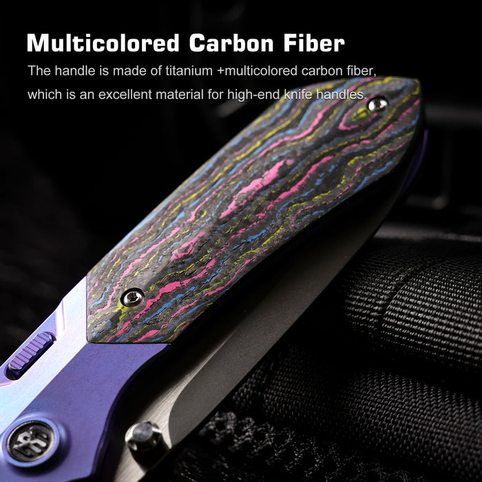 Remette RTPT-UC RT-Meteor (M390, Drop Point, Pearlescent, Titanium & Carbon Fiber, Button Liner Lock) Folding Pocket Knife