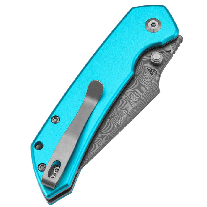 Tenable B1034H8 Fenrir (Damascus, Harpoon, Blackwash, Blue Anodized Aluminum) Folding Knife