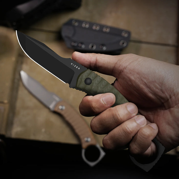 Kizer 1115A1 Billy Bones (AEB-L, Drop Point, Black PVD, Stonewashed, G10) Fixed Blade Knife