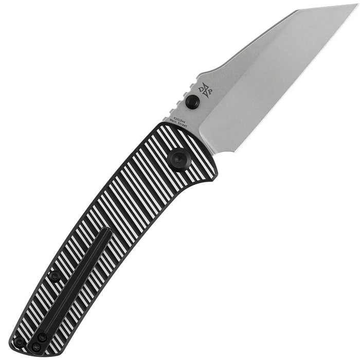 Kansept K1015H4 Main Street (Elmax, Wharncliffe, Stonewashed, Black and Plain Aluminum with Stripes) Folding Knife