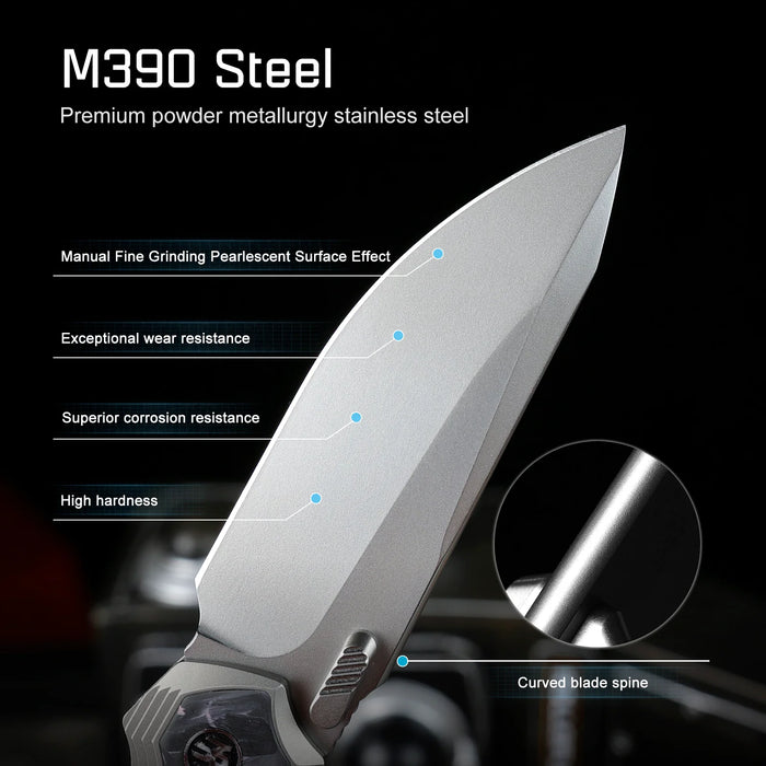 REMETTE ONEA3 RT-ONE (M390, Drop Point, Manual Fine Grinding Pearlescent Surface Effect, Titanium + Carbon Fiber) Folding Knife
