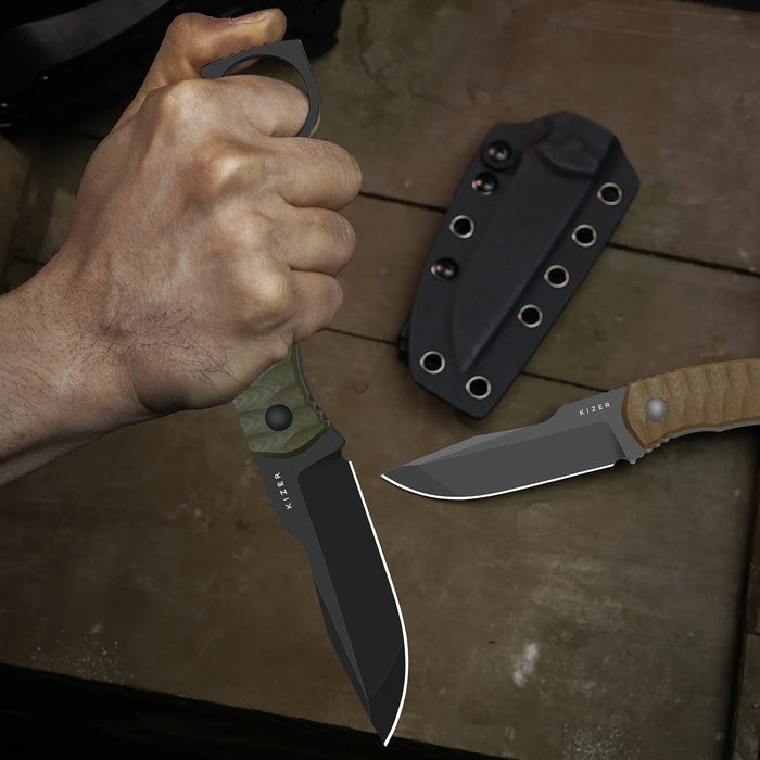 Kizer 1115A2 Billy Bones (AEB-L, Drop Point, Gray PVD, Stonewashed, G10) Fixed Blade Knife