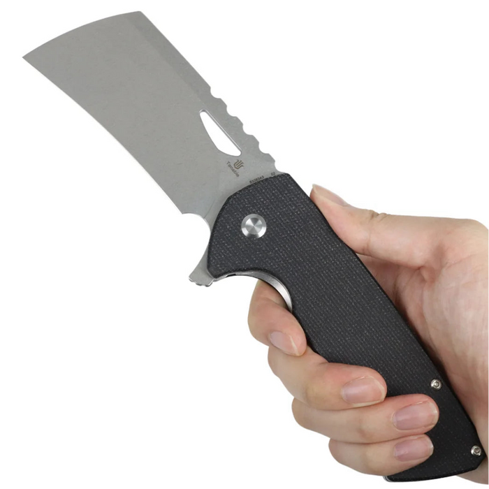 Tenable B1083A3 Leviathan (D2, Hawkbill Cleaver, Stonewashed, Black Micarta) Folding Knife