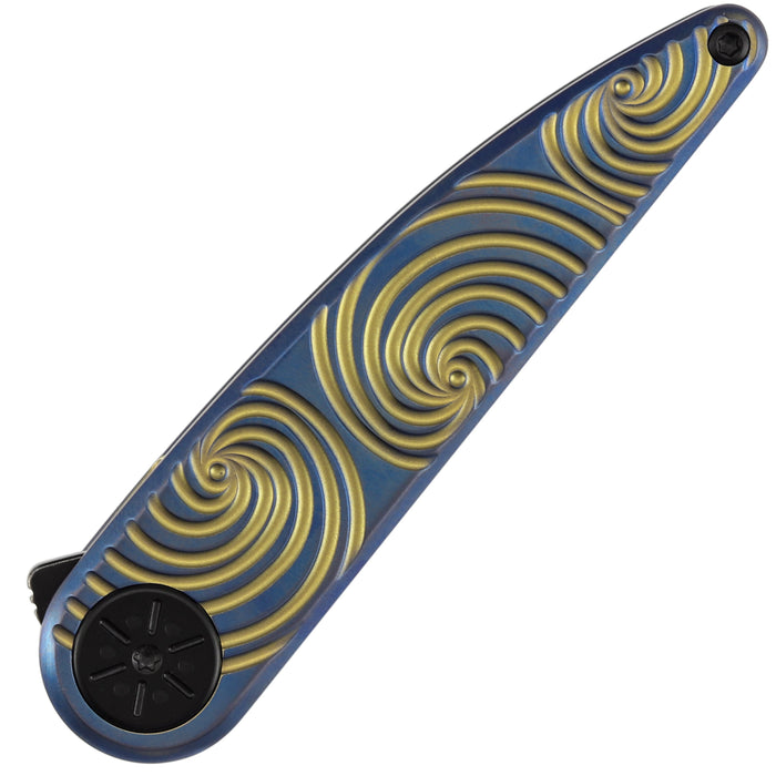 Kansept K2141A3 Symétrix (CPM S35VN, Blackwash, Clip Point, Blue Anodized Titanium with Gold Swirl Pattern) Pocket Knife