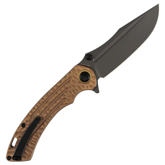 Kansept K1032A7 Pretatout (CPM S35VN, Drop Point, Stonewashed, Golden Aluminum with Rock Texture) Folding Knife