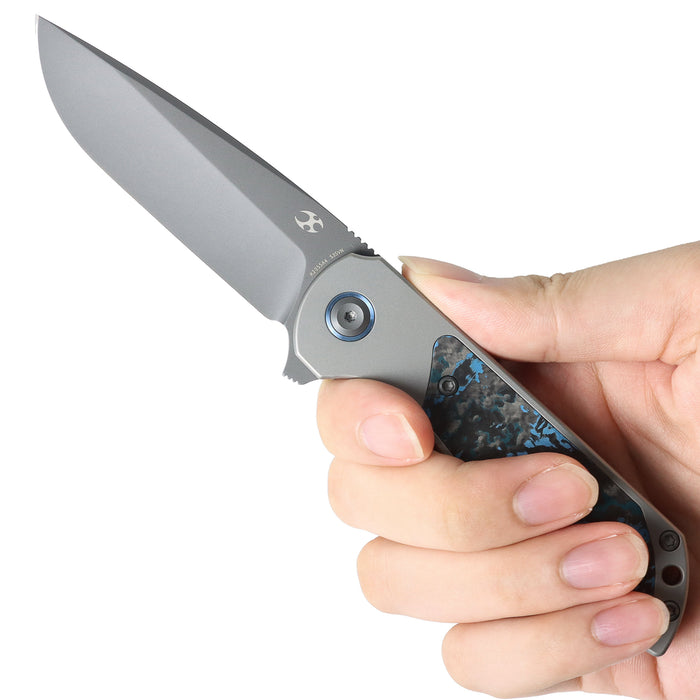 Kansept K2055A4 Ptarmigan (CPM S35VN, Drop Point, Gray TiCn Coated, Beadblasted Titanium, Arctic Storm FatCarbon) Pocket Knife