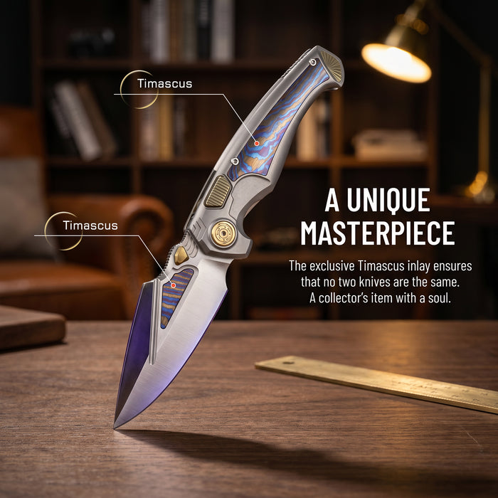 Remette SCPT-A RT-Scepter (M390, Harpoon, Bead Blasted, Titanium Timascus, Button Frame Lock) Pocket Knife
