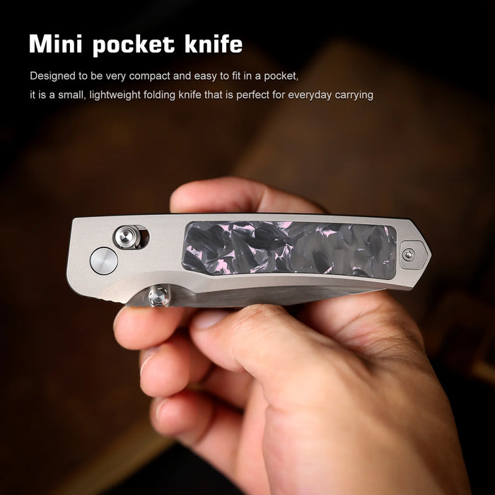REMETTE AURA-P RT-Aurora (M390, Drop Point, Pearlescent, Titanium/Carbon Fiber) Pocket Knife