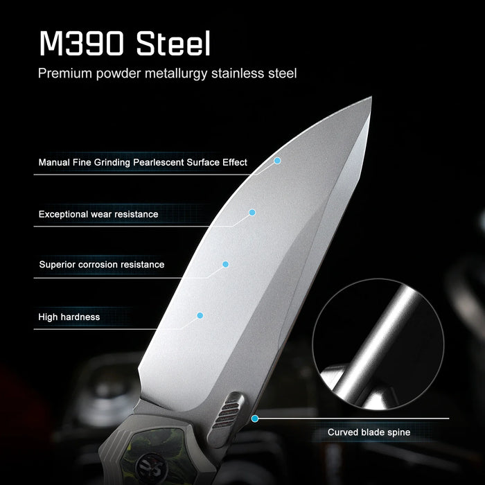 REMETTE ONEA4 RT-ONE (M390, Drop Point, Manual Fine Grinding Pearlescent Surface Effect, Titanium + Carbon Fiber) Folding Knife