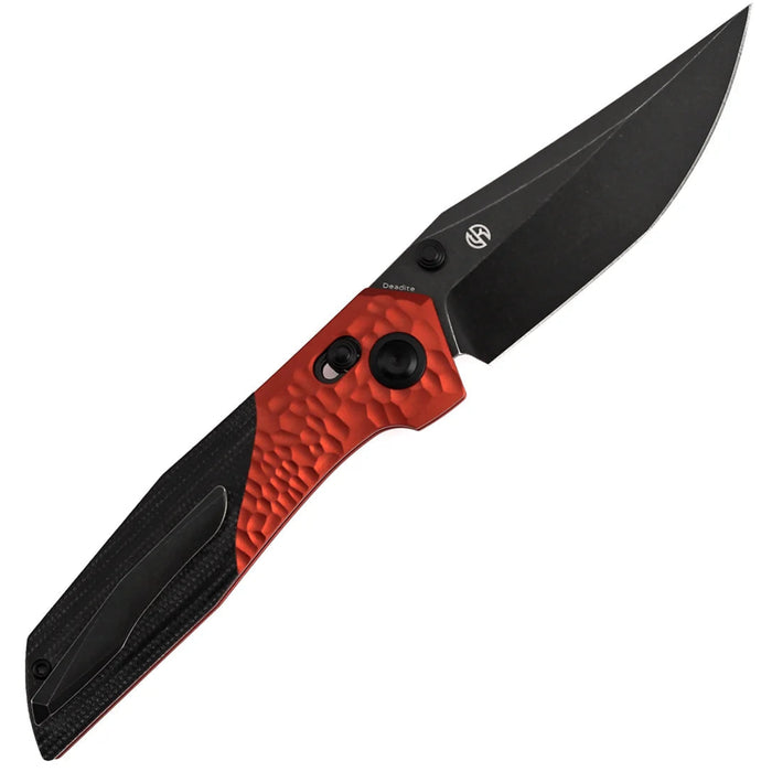 Kansept T1081V3 Deadite (154CM, Clip Point, Blackwash, Red Aluminum with Black Micarta Scales) Folding Knife