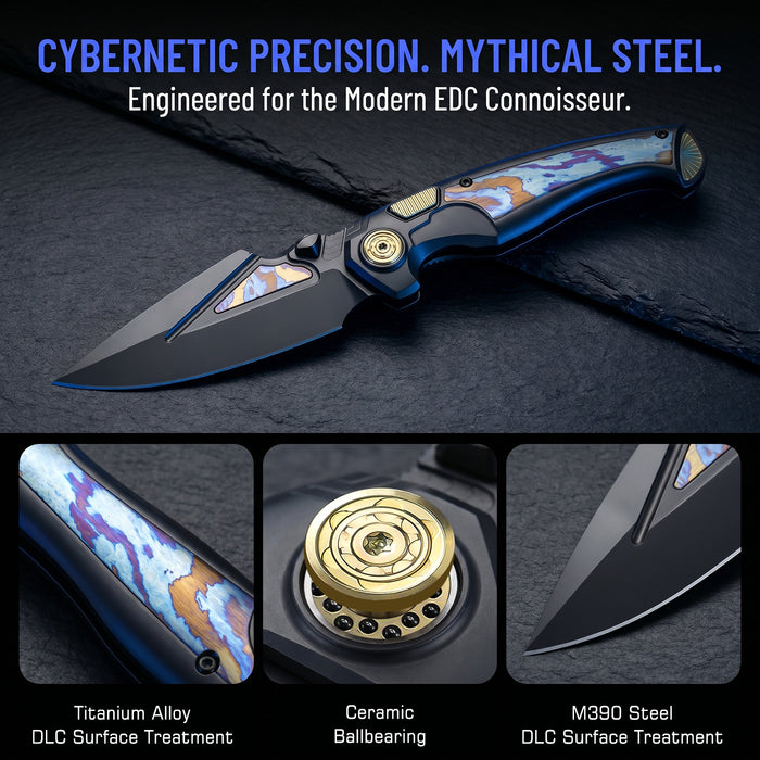 Remette SCPT-B RT-Scepter (M390, Harpoon, DLC, Titanium Timascus, Button Frame Lock) Pocket Knife