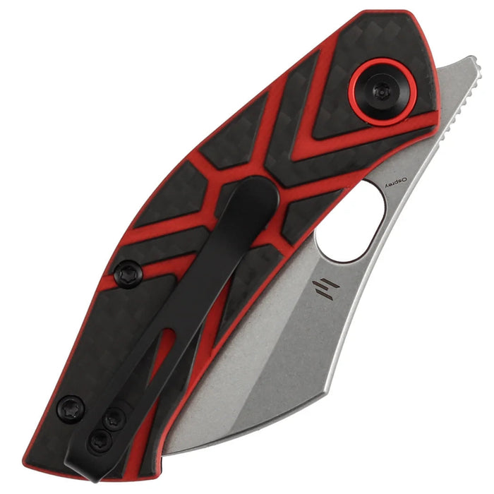 Tenable B2087A3 Osprey (Nitro-V, Recurved Hawkbill, Stonewashed, Twill Carbon Fiber & Red G10) Pocket Knife