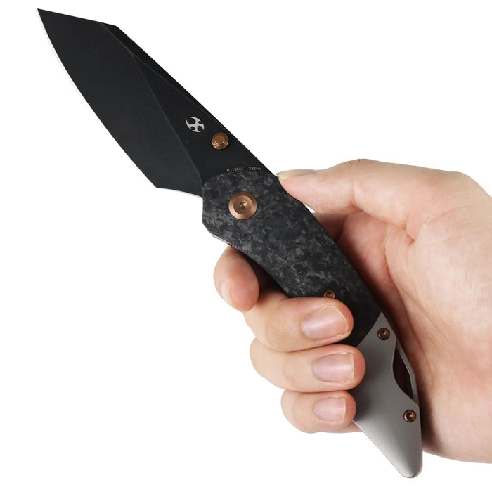 Kansept K1151A1 K9 (CPM S35VN, Blackwash, Modified Wharncliffe, Shred Carbon Fiber & Plain Titanium) Folding Knife