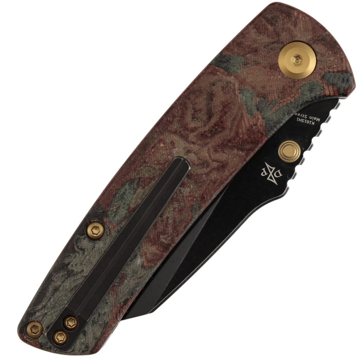 Kansept K1015H1 Main Street (Elmax, Wharncliffe, Blackwash, Red Rag Burl Canvas Micarta) Folding Knife