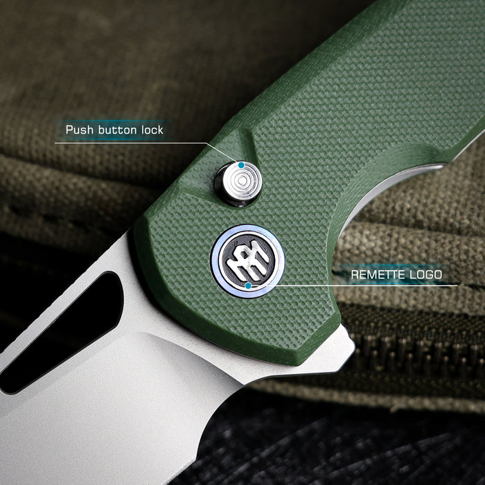 Remette RTCMLB RT-Camel (14C28N, Sheepsfoot, Ceramic Sandblasted, G10, Button Liner Lock) Folding Pocket Knife