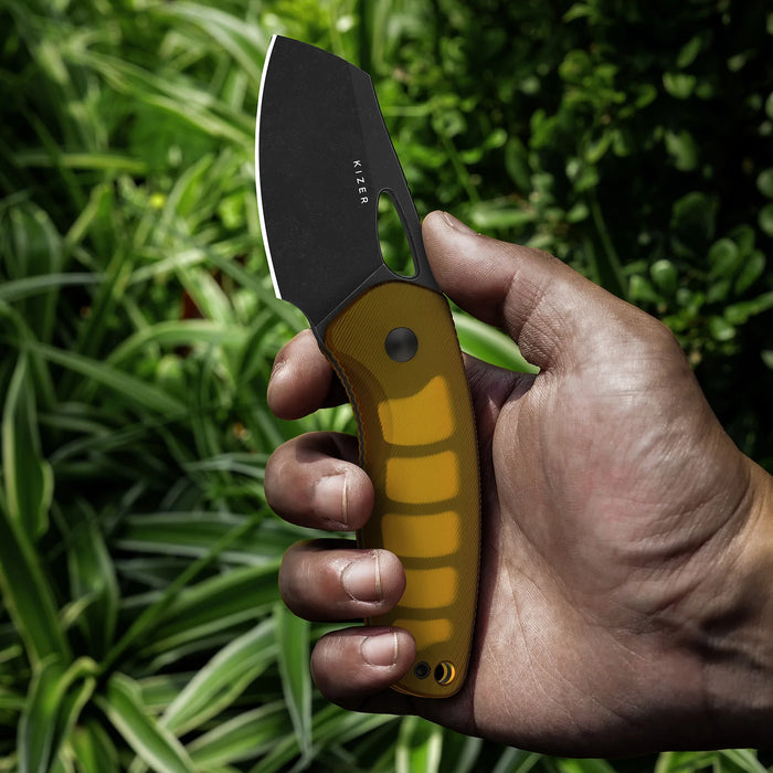 Kizer 1074A1 Hornet (14C28N, Sheepsfoot, Black PVD, Stonewashed, PEI) Fixed Blade Knife