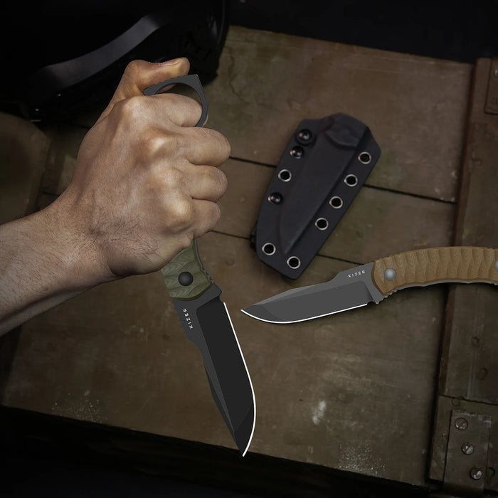 Kizer 1115A1 Billy Bones (AEB-L, Drop Point, Black PVD, Stonewashed, G10) Fixed Blade Knife