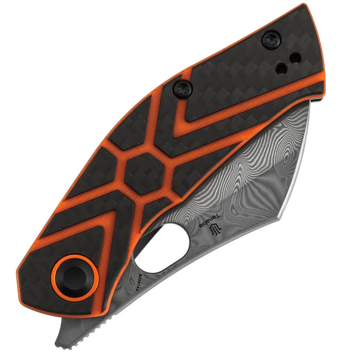 Tenable B2087A4 Osprey (Damascus, Recurved Hawkbill, Twill Carbon Fiber & Orange G10) Folding Knife