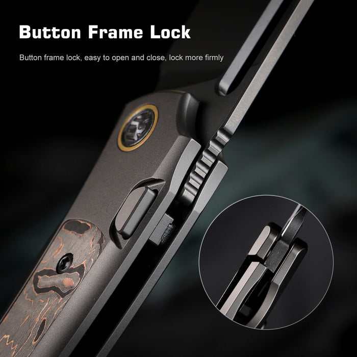 Remette ORCATB RT-Orca (M390, Drop Point, Pearlescent, Titanium & Carbon Fiber, Button Frame Lock) Pocket Knife