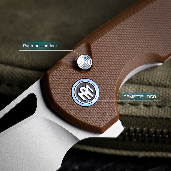Remette RTCMLC RT-Camel (14C28N, Sheepsfoot, Ceramic Sandblasted, G10, Button Liner Lock) Folding Pocket Knife
