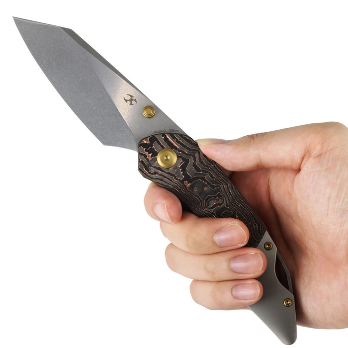 Kansept K1151A2 K9 (CPM S35VN, Stonewashed, Modified Wharncliffe, Copper Carbon Fiber & Plain Titanium) Folding Knife