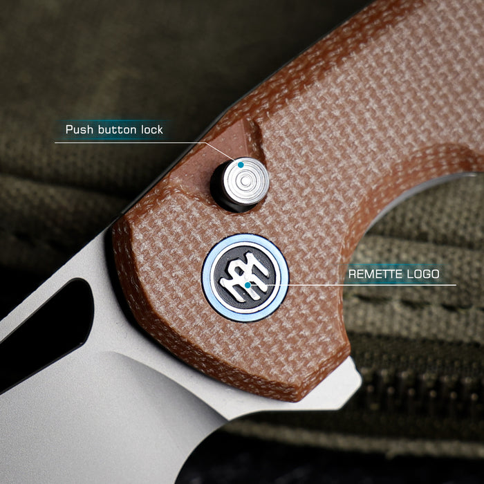 Remette RTCMLF RT-Camel (14C28N, Sheepsfoot, Ceramic Sandblasted, Micarta, Button Liner Lock) Folding Pocket Knife