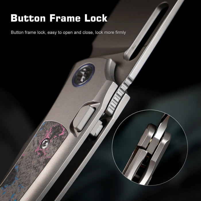 Remette ORCAUR RT-Orca (M390, Drop Point, Pearlescent, Titanium & Carbon Fiber, Button Frame Lock) Pocket Knife