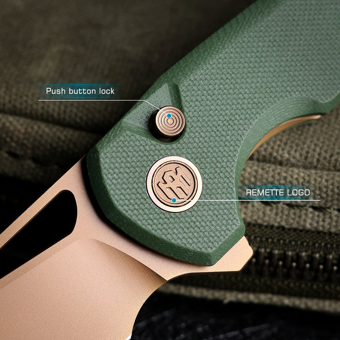 Remette RTCMLD RT-Camel (14C28N, Sheepsfoot, Titanium Plated, G10, Button Liner Lock) Folding Pocket Knife