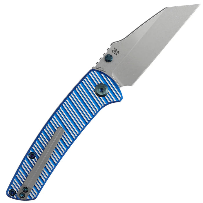 Kansept K1015H3 Main Street (Elmax, Wharncliffe, Stonewashed, Blue and Plain Aluminum with Stripes) Folding Knife