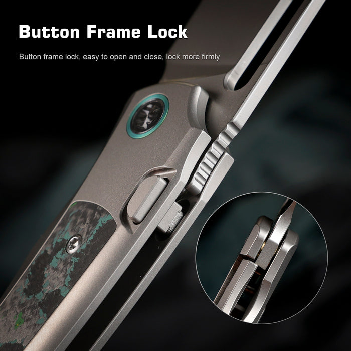 Remette ORCAKD RT-Orca (M390, Drop Point, Pearlescent, Titanium & Carbon Fiber, Button Frame Lock) Pocket Knife