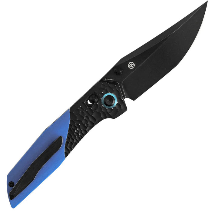Kansept T1081V2 Deadite (154CM, Clip Point, Blackwash, Blackwash Aluminum with Blue G10 Scales) Folding Knife