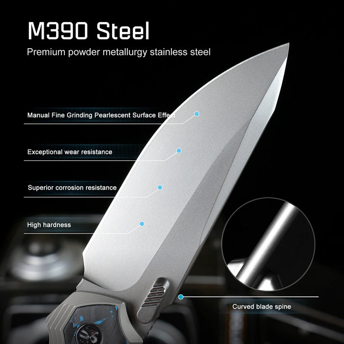 REMETTE ONEA2 RT-ONE (M390, Drop Point, Manual Fine Grinding Pearlescent Surface Effect, Titanium + Carbon Fiber) Folding Knife
