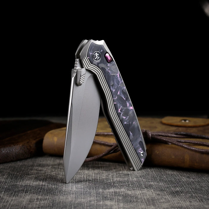 REMETTE ONEA3 RT-ONE (M390, Drop Point, Manual Fine Grinding Pearlescent Surface Effect, Titanium + Carbon Fiber) Folding Knife