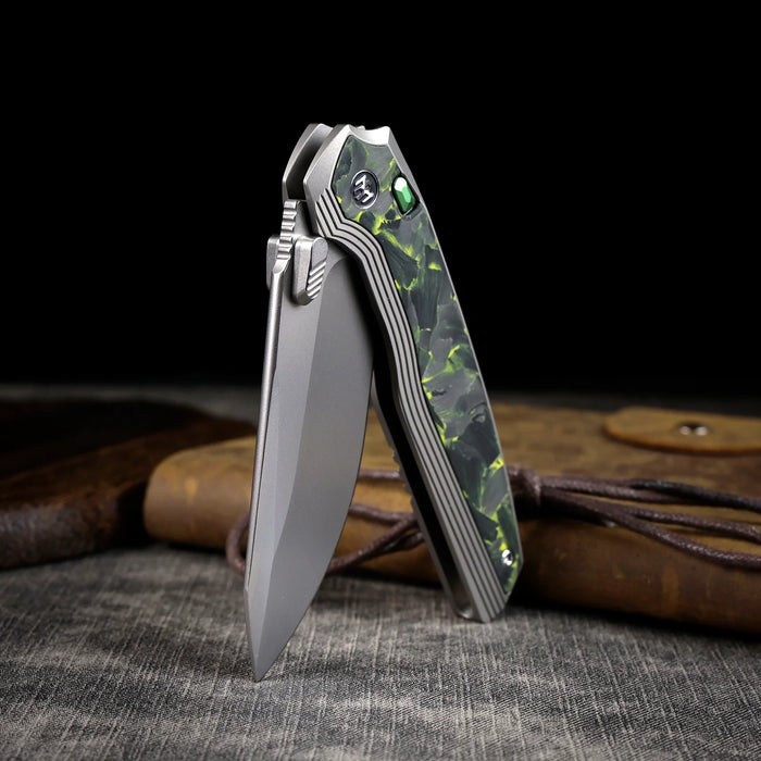REMETTE ONEA4 RT-ONE (M390, Drop Point, Manual Fine Grinding Pearlescent Surface Effect, Titanium + Carbon Fiber) Folding Knife