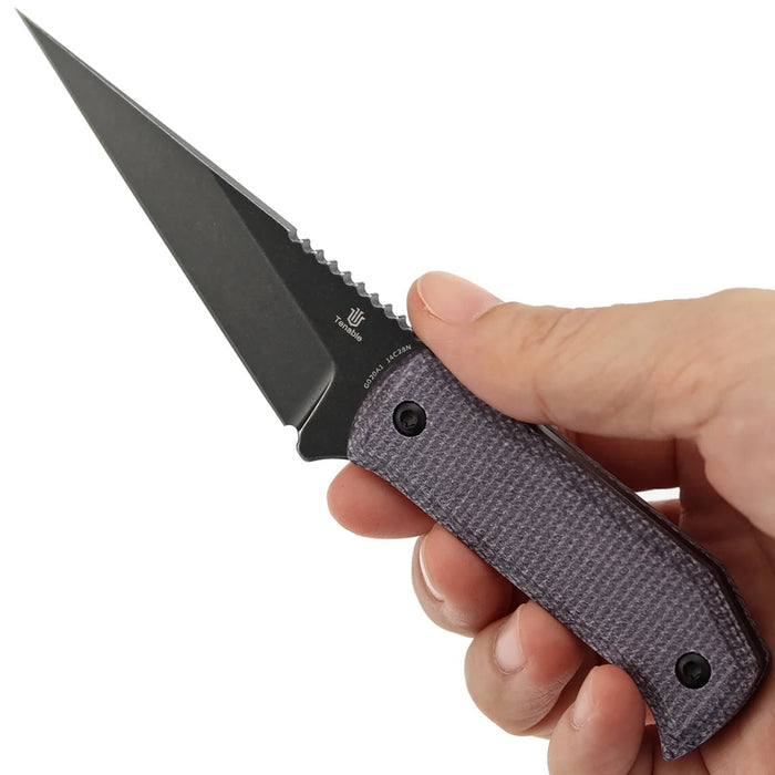Tenable G020A1 ToothPik (14C28N, Modified Kiridashi, Blackwash, Purple Micarta) Fixed Blade Knife