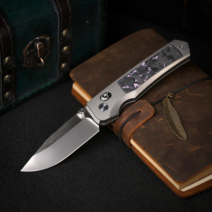 REMETTE AURA-P RT-Aurora (M390, Drop Point, Pearlescent, Titanium/Carbon Fiber) Pocket Knife