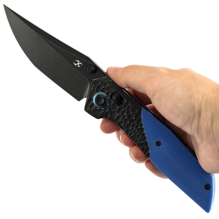 Kansept T1081V2 Deadite (154CM, Clip Point, Blackwash, Blackwash Aluminum with Blue G10 Scales) Folding Knife