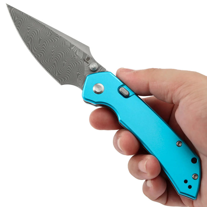 Tenable B1034H8 Fenrir (Damascus, Harpoon, Blackwash, Blue Anodized Aluminum) Folding Knife