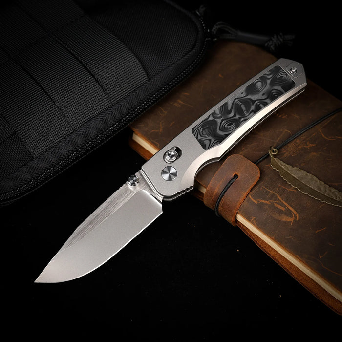 REMETTE AURA-D RT-Aurora (M390, Drop Point, Pearlescent, Titanium/Carbon Fiber) Pocket Knife