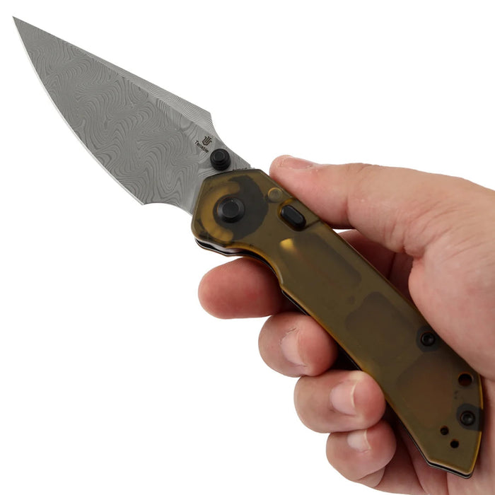 Tenable B1034H6 Fenrir (Damascus, Harpoon, Blackwash, Amber PEI) Folding Knife