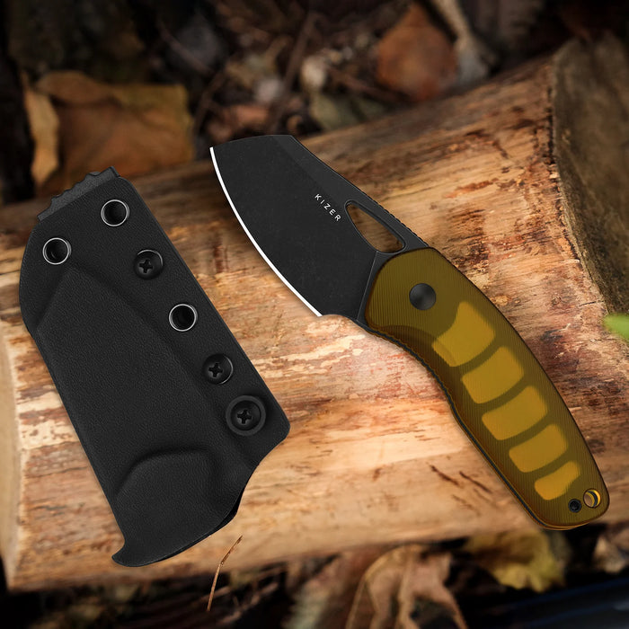 Kizer 1074A1 Hornet (14C28N, Sheepsfoot, Black PVD, Stonewashed, PEI) Fixed Blade Knife
