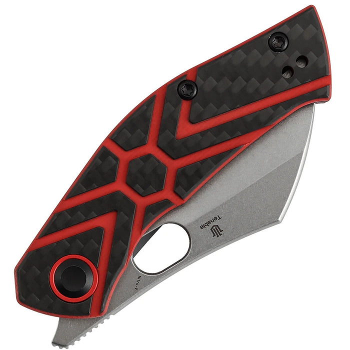 Tenable B2087A3 Osprey (Nitro-V, Recurved Hawkbill, Stonewashed, Twill Carbon Fiber & Red G10) Pocket Knife