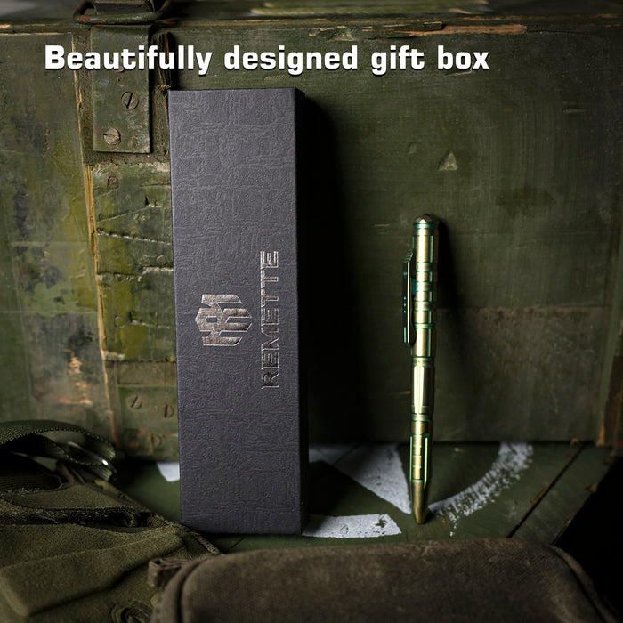 REMETTE RT-TP1C Tactical Slide Click Pen (Gold/Green Titanium, Glassbreaker) Tactical Pen