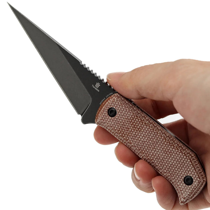 Tenable G020A2 ToothPik (14C28N, Modified Kiridashi, Blackwash, Brown Micarta) Fixed Blade Knife
