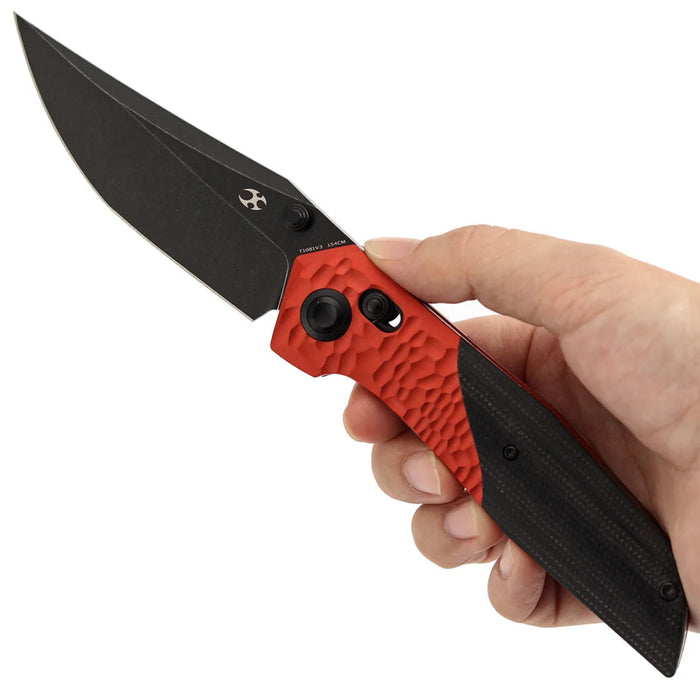 Kansept T1081V3 Deadite (154CM, Clip Point, Blackwash, Red Aluminum with Black Micarta Scales) Folding Knife