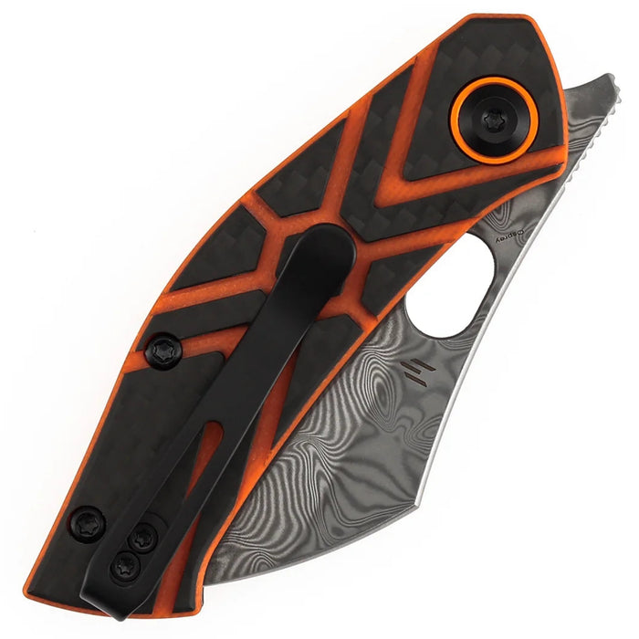 Tenable B2087A4 Osprey (Damascus, Recurved Hawkbill, Twill Carbon Fiber & Orange G10) Folding Knife