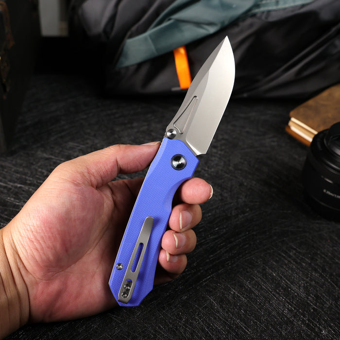 REMETTE RNGD4 RT-Rhino (D2, Bead Blast, Drop Point, G10, Blue) Folding Knife