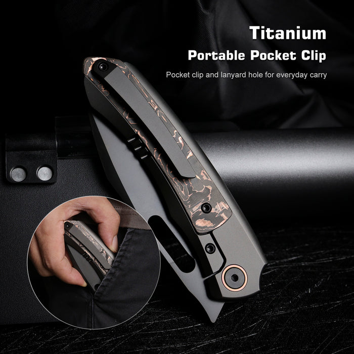 Remette ORCATB RT-Orca (M390, Drop Point, Pearlescent, Titanium & Carbon Fiber, Button Frame Lock) Pocket Knife